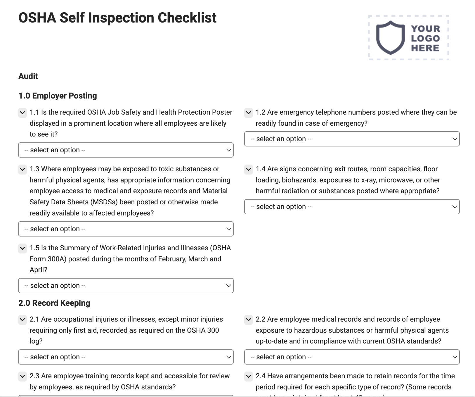 OSHA Self Inspection Checklist