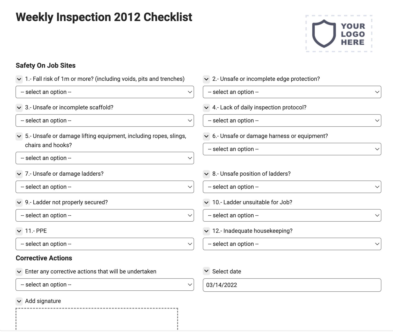 Weekly Inspection 2012 Checklist