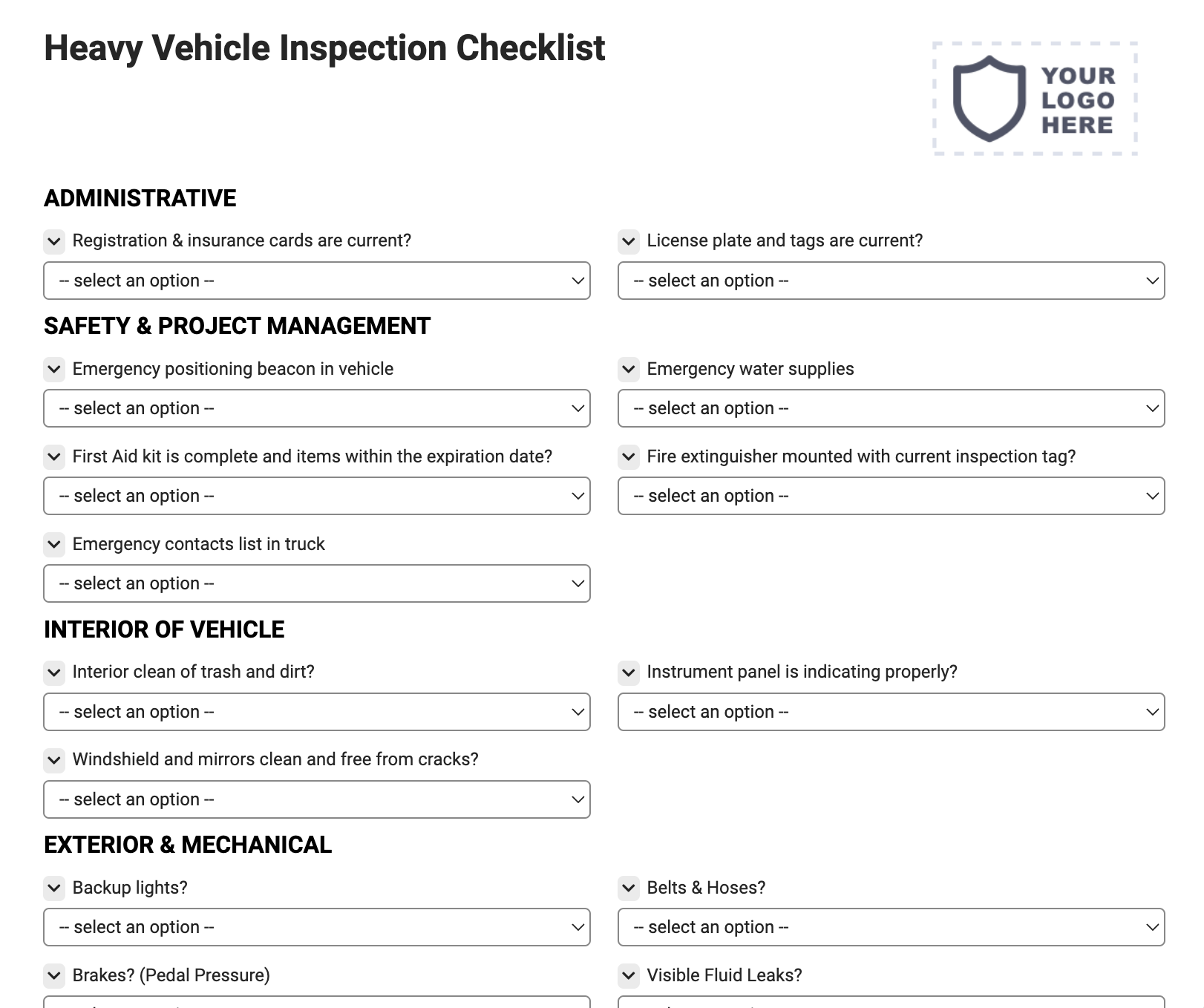 Heavy Vehicle Inspection Checklist