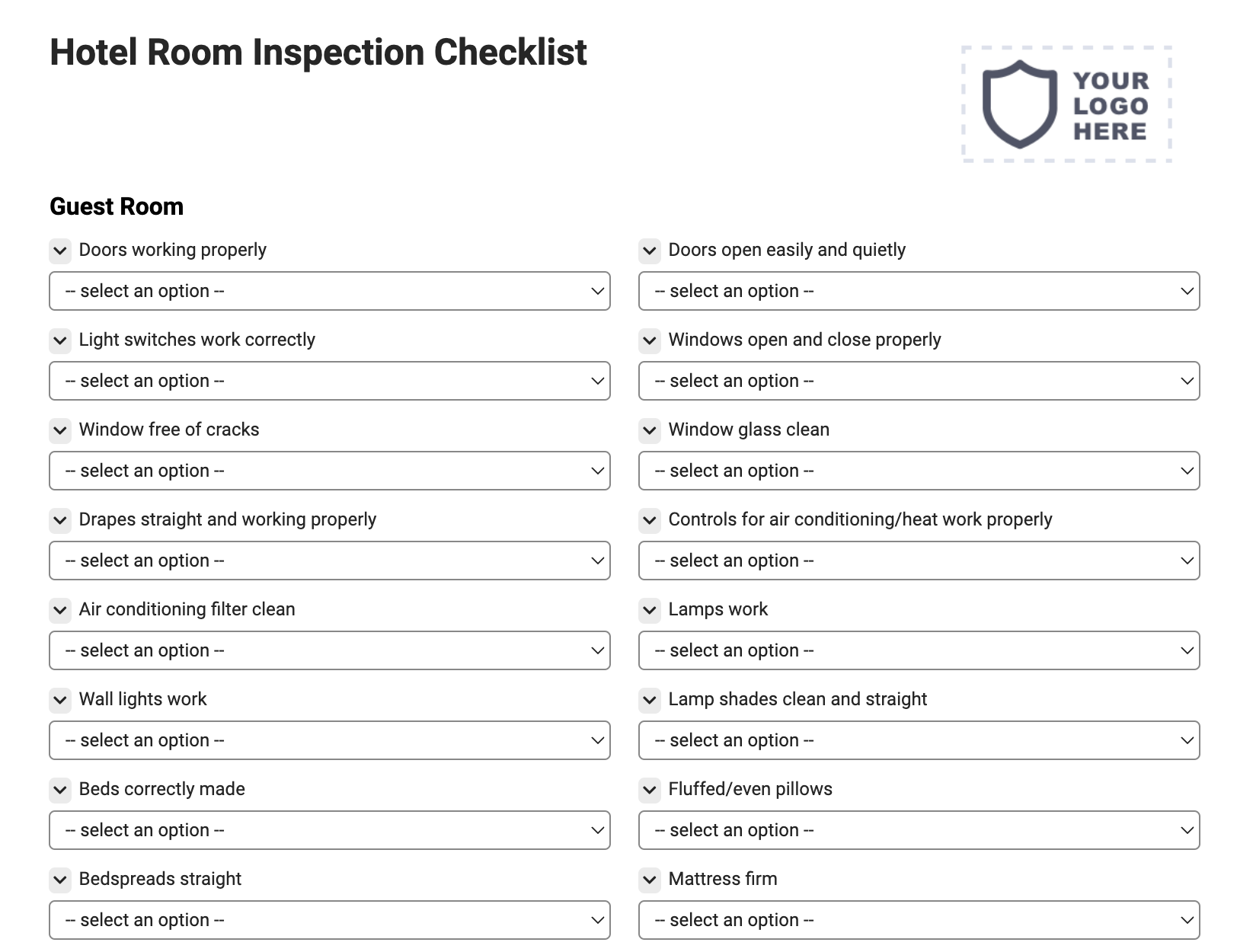 Hotel Room Inspection Checklist Joyfill