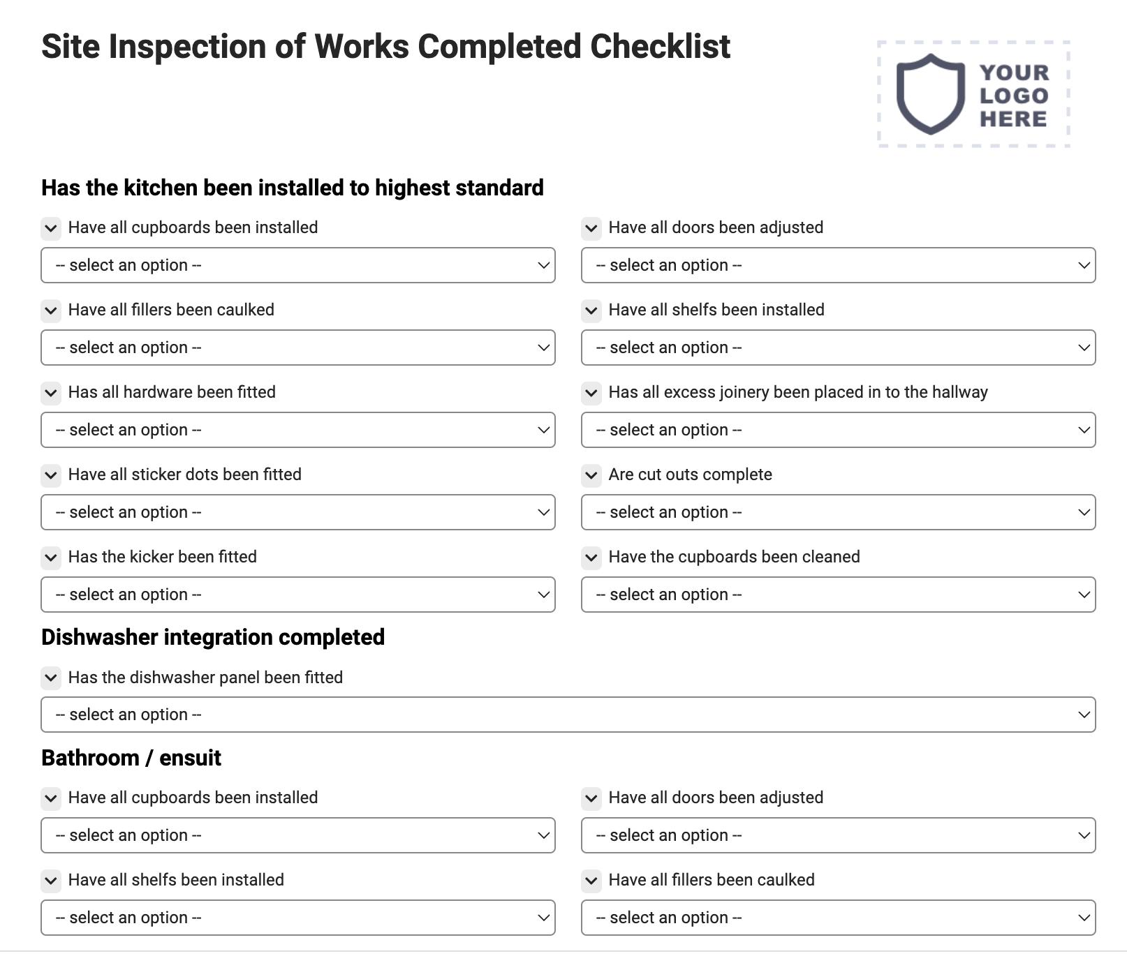 Site Inspection of Works Completed Checklist