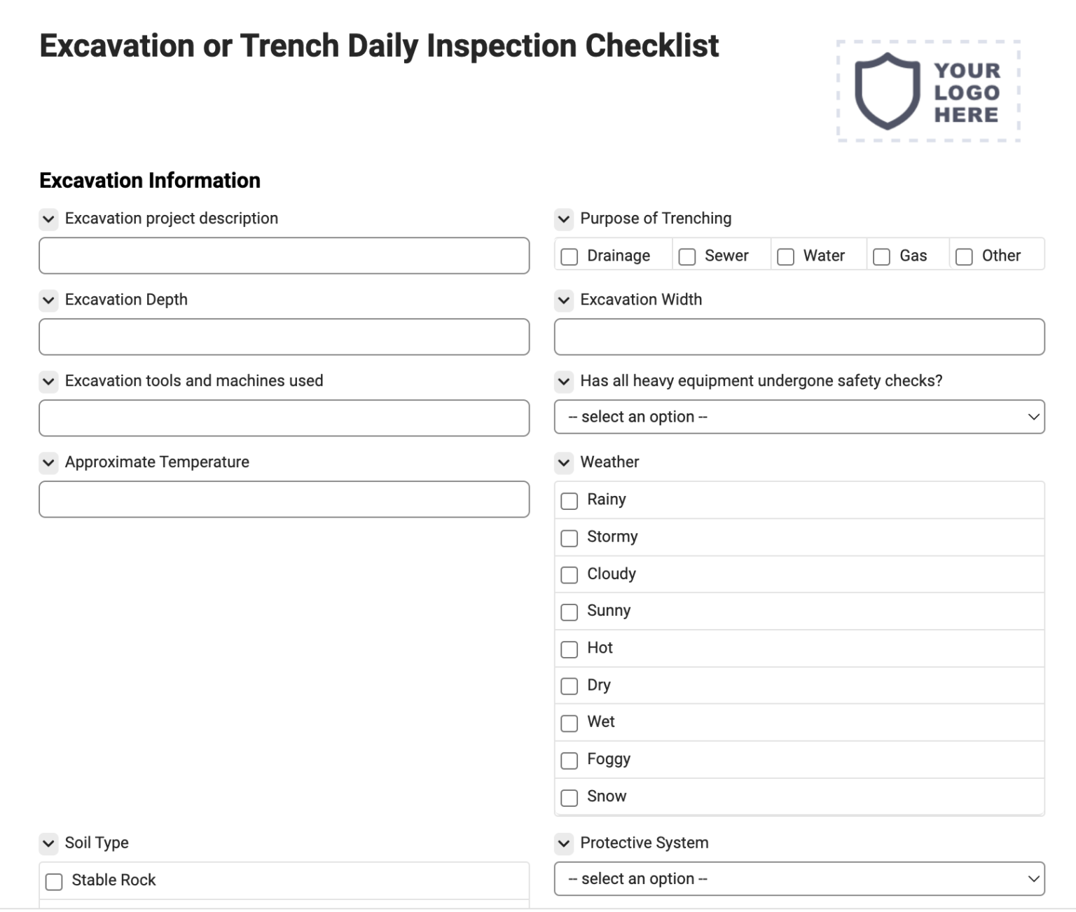 Excavation or Trench Daily Inspection Checklist - Joyfill