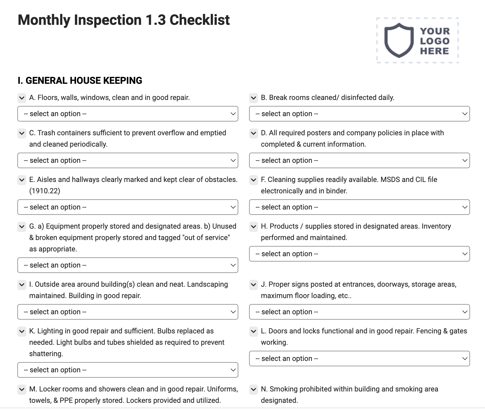 Monthly Inspection 1.3 Checklist