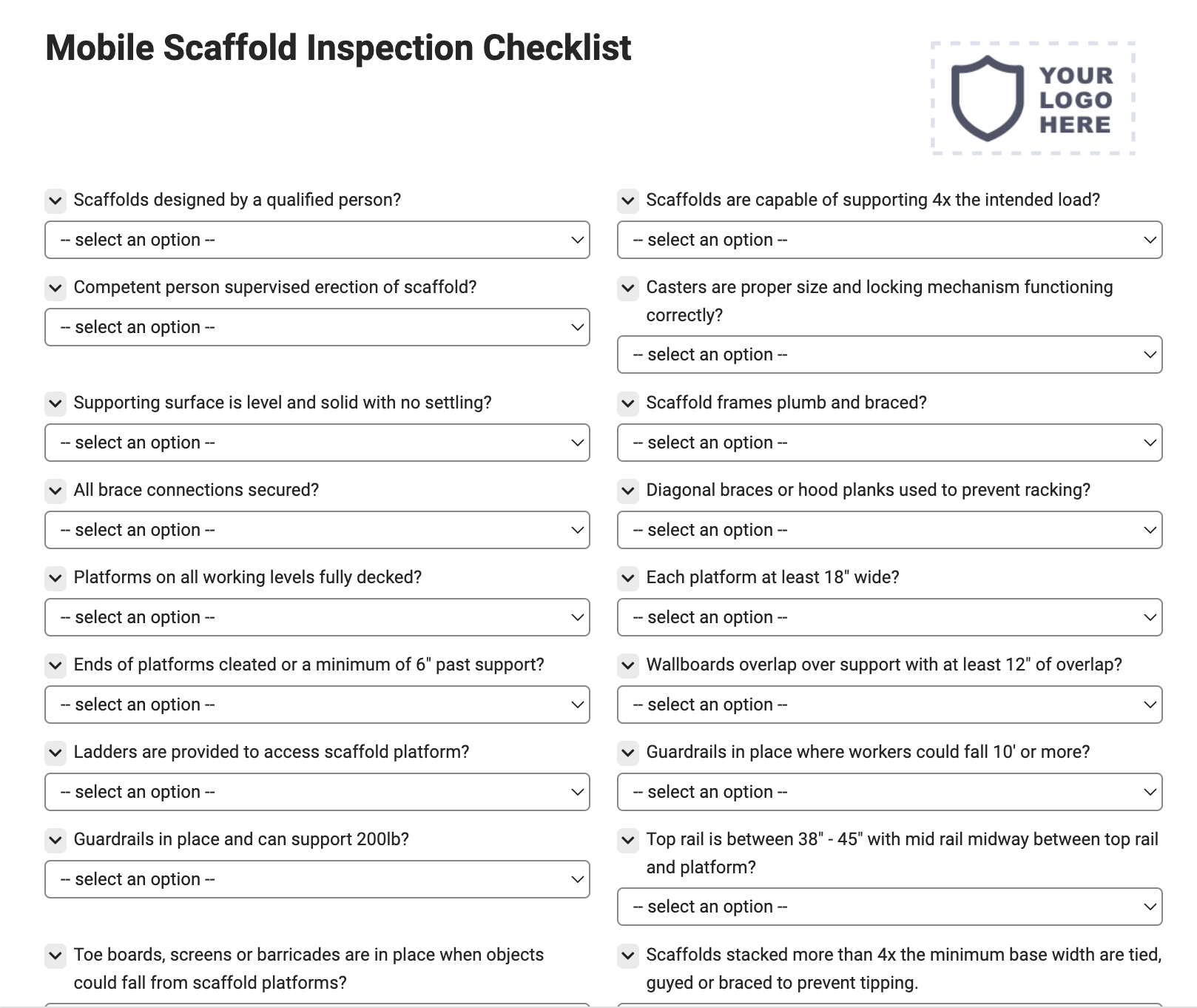 Mobile Scaffold Inspection Checklist