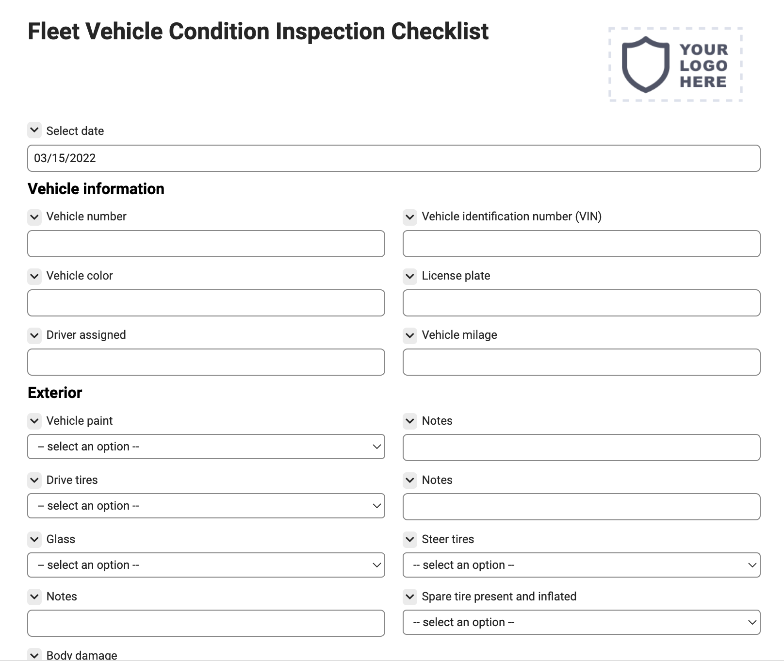 Fleet Vehicle Condition Inspection Checklist