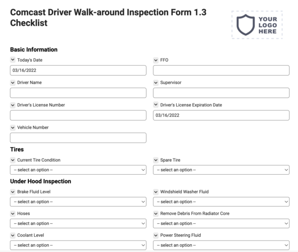 Comcast Driver Walk-around Inspection Form 1.3 Checklist - Joyfill