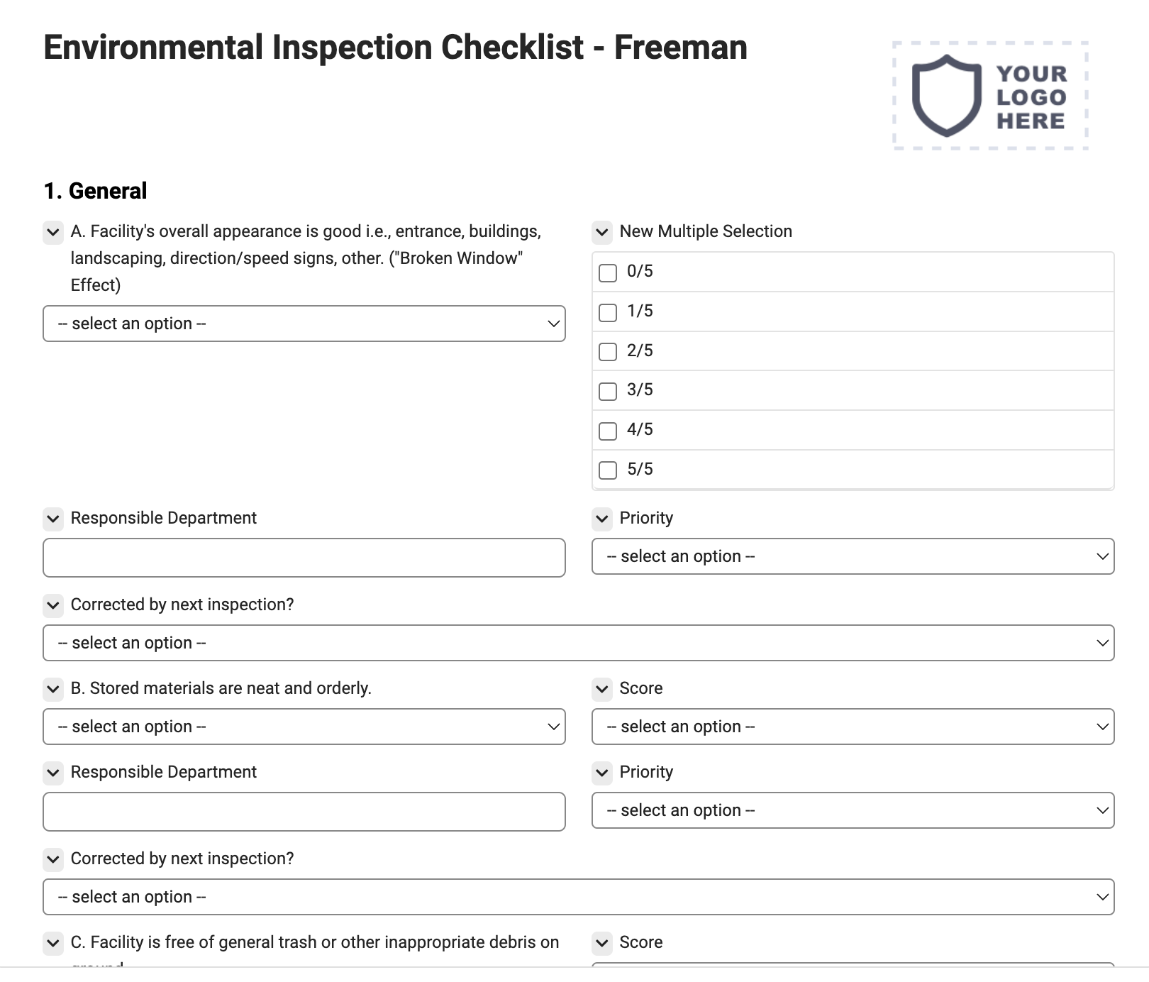 Environmental Inspection Checklist - Freeman - Joyfill