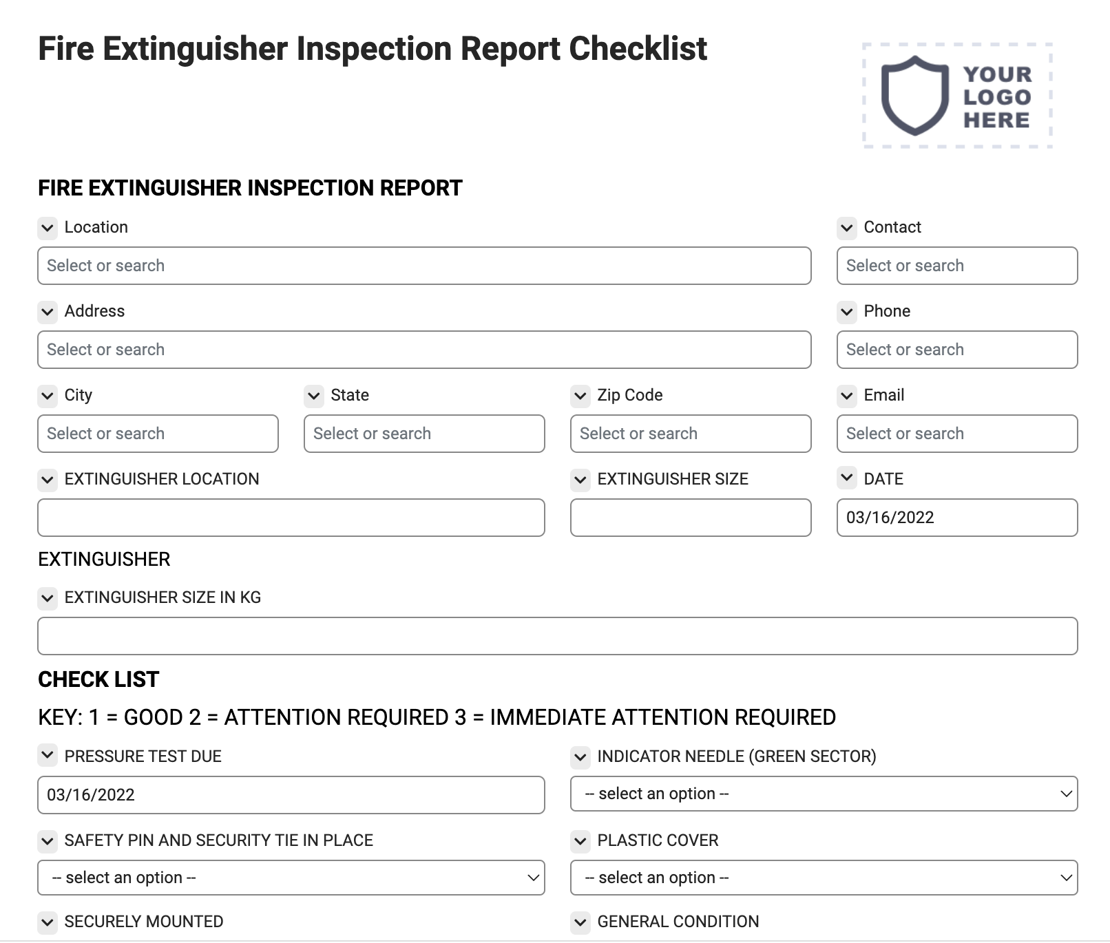 Fire Extinguisher Inspection Report Checklist