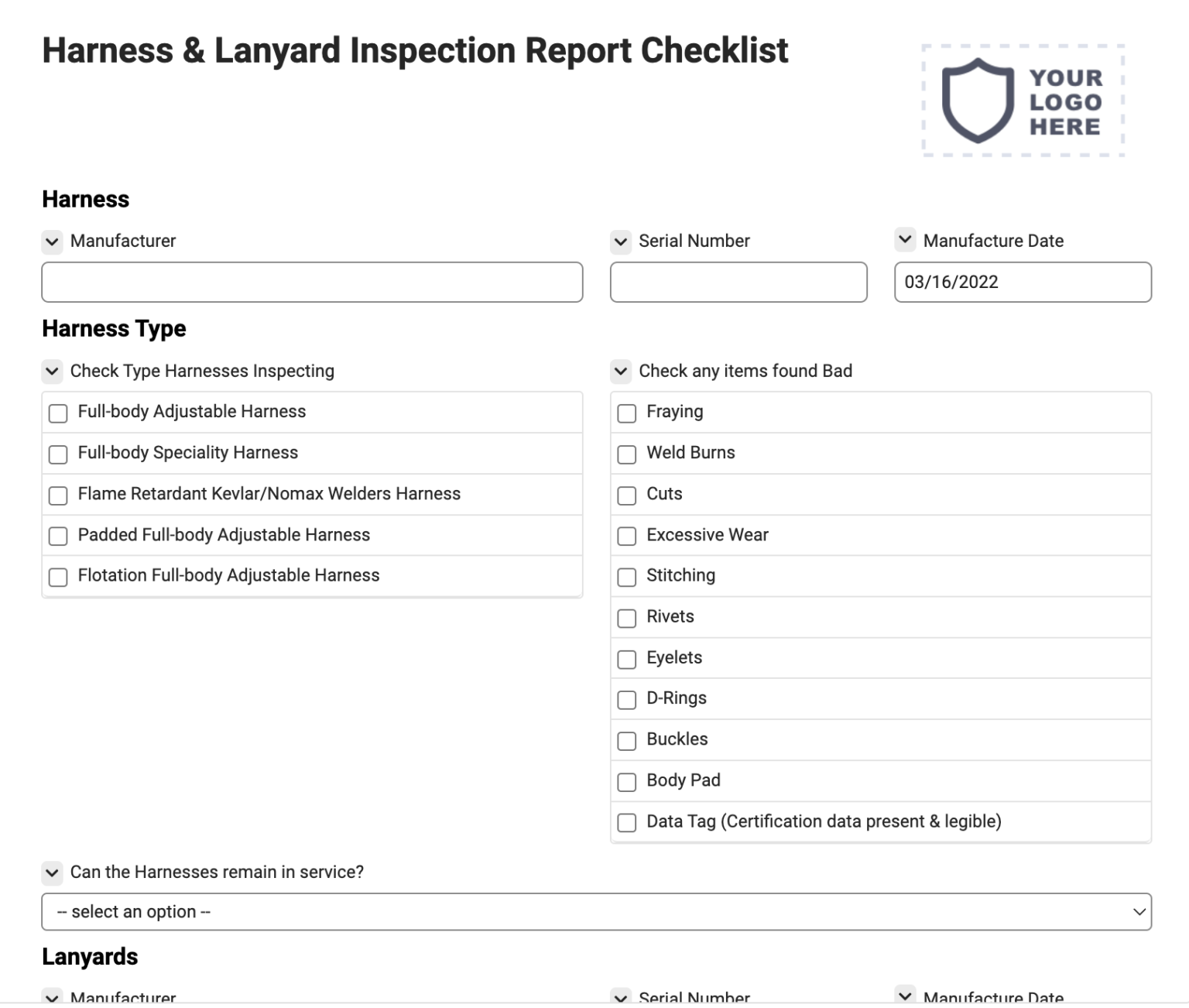 Harness & Lanyard Inspection Report Checklist - Joyfill