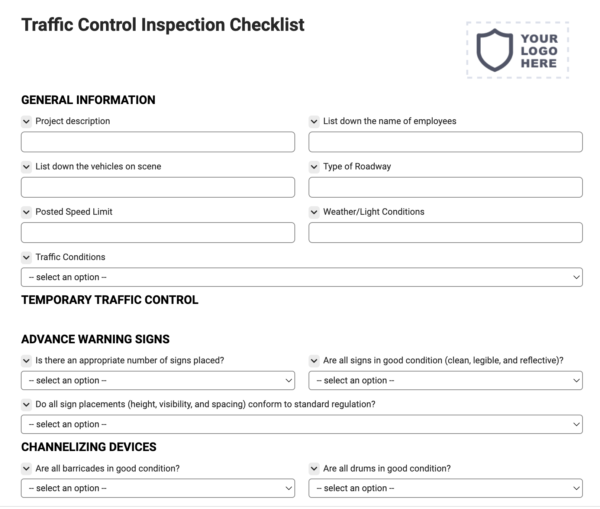 Traffic Control Inspection Checklist - Joyfill