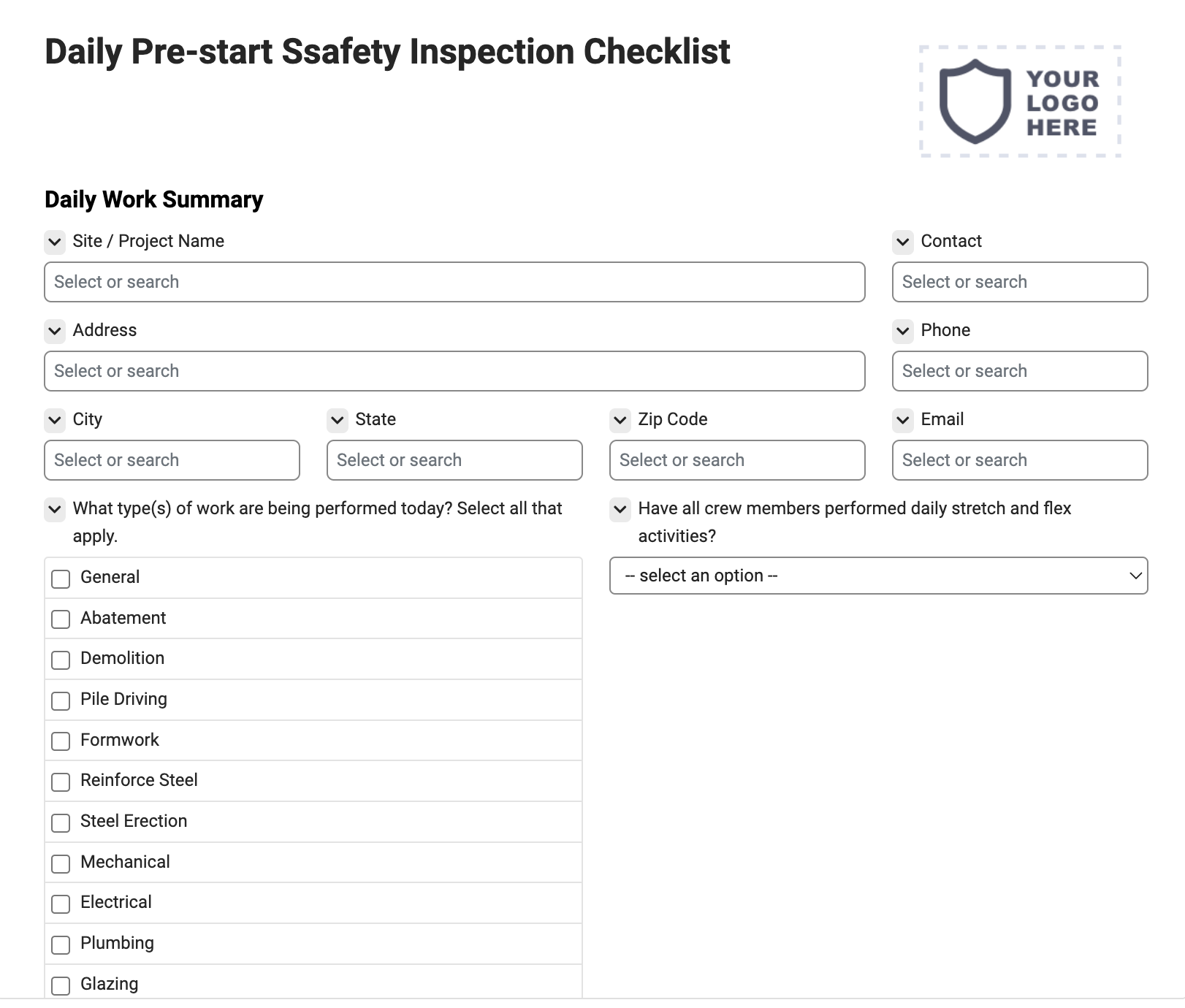 Daily Pre-start Safety Inspection Checklist