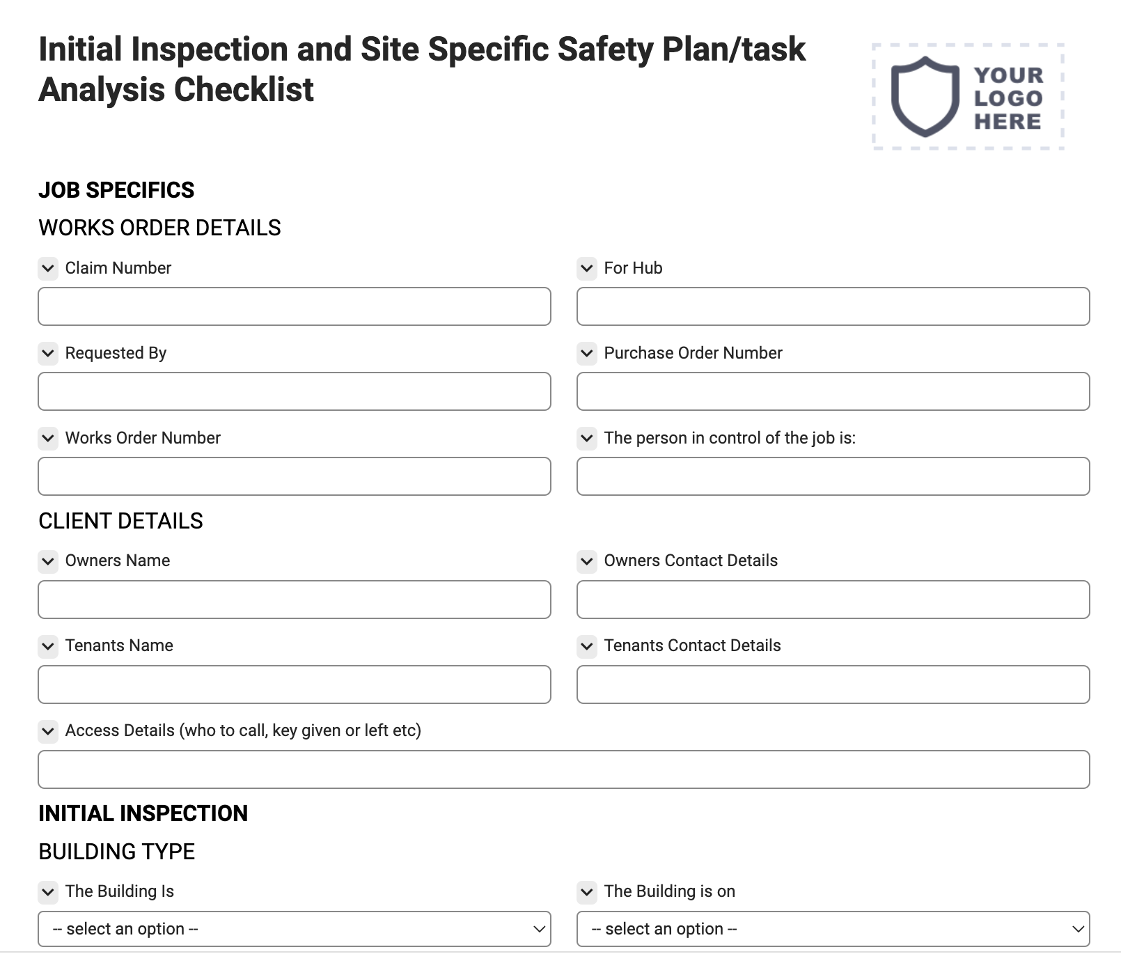 Initial Inspection and Site Specific Safety Plan/task Analysis Checklist
