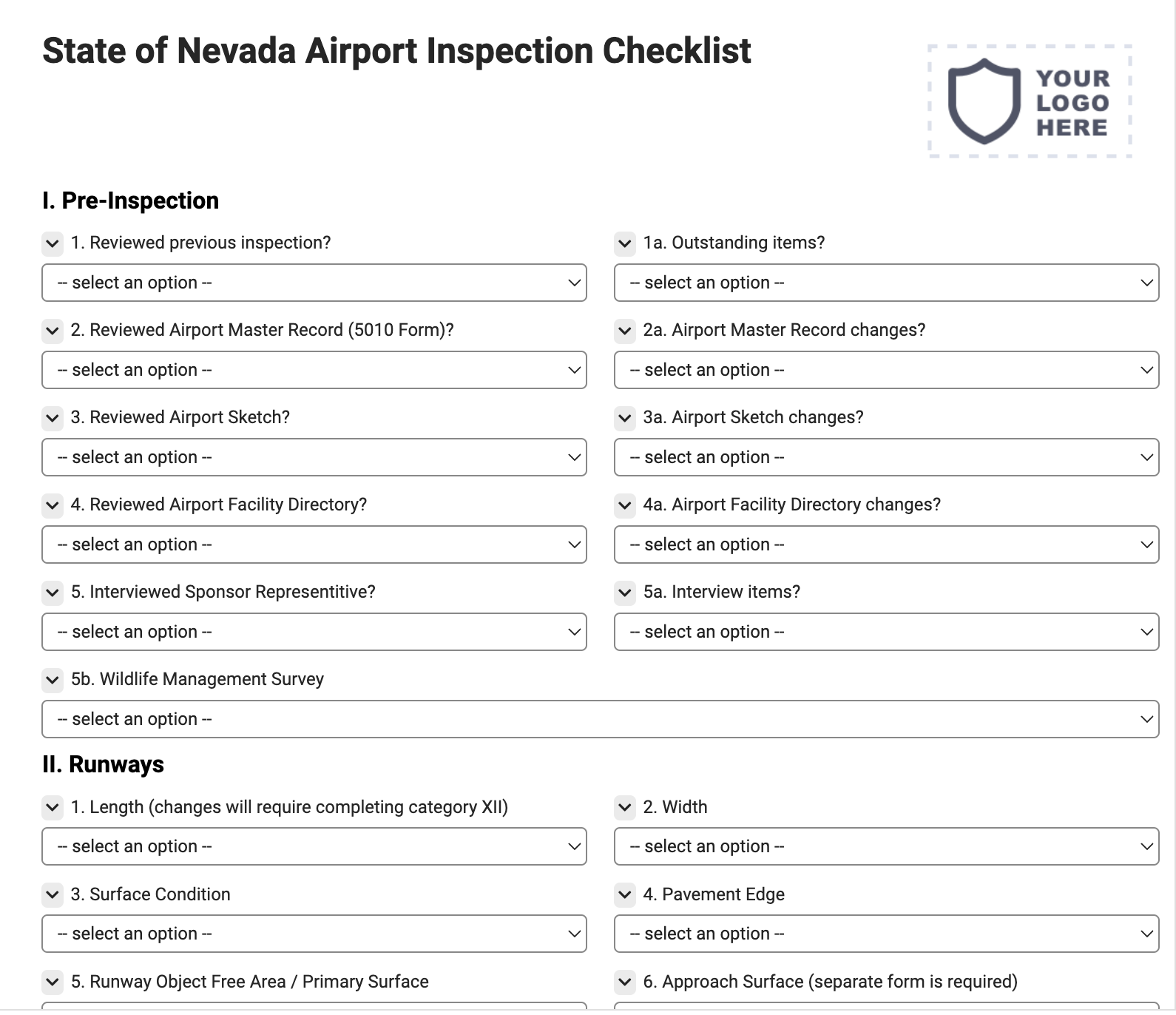 State of Nevada Airport Inspection Checklist