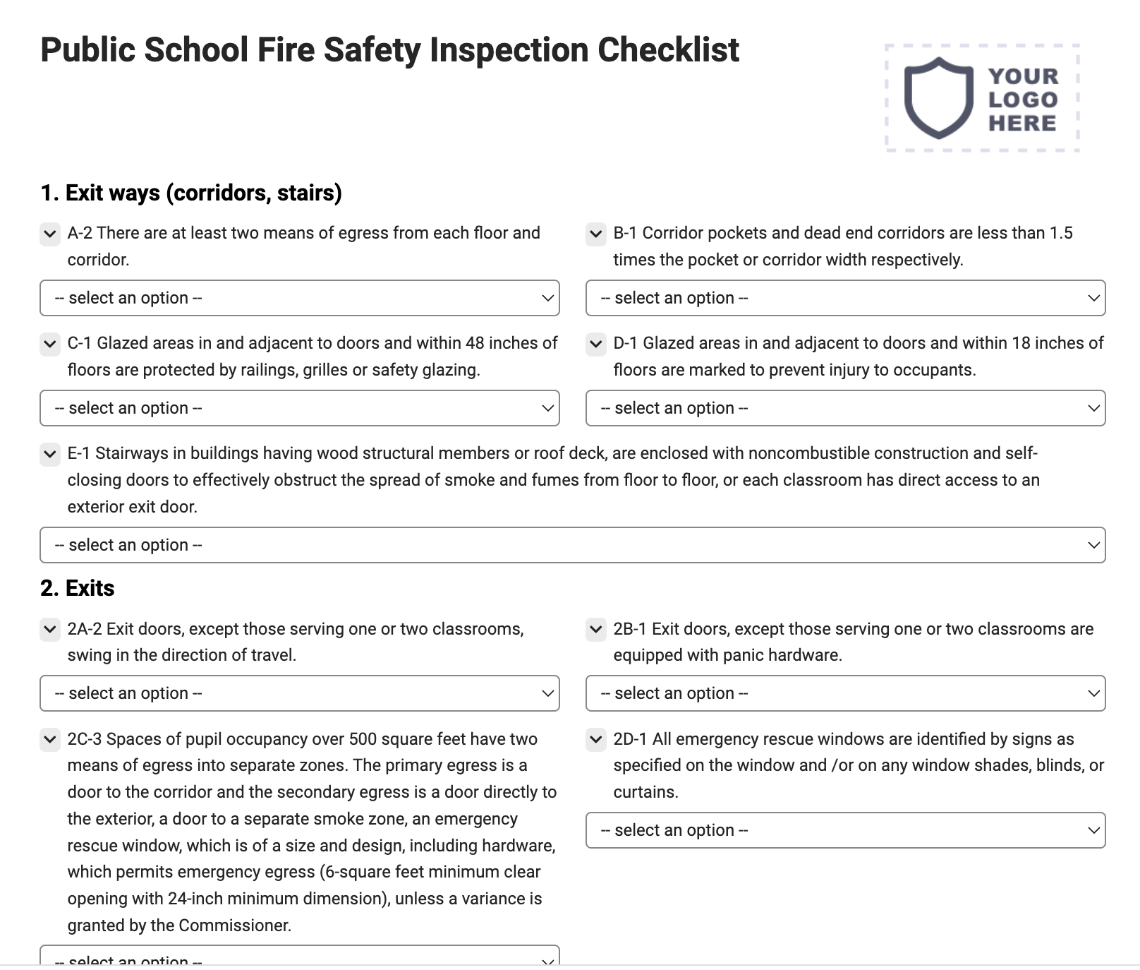 Public School Fire Safety Inspection Checklist