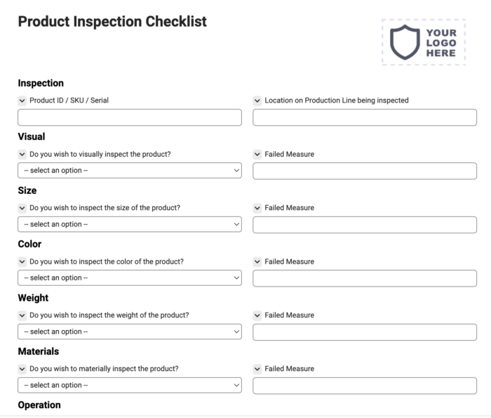 Product Inspection Checklist Joyfill 2934