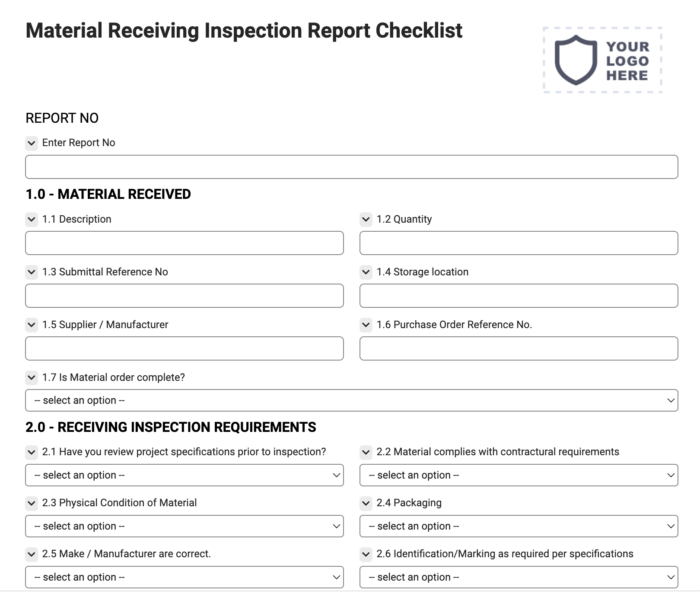 Material Receiving Inspection Report Checklist - Joyfill