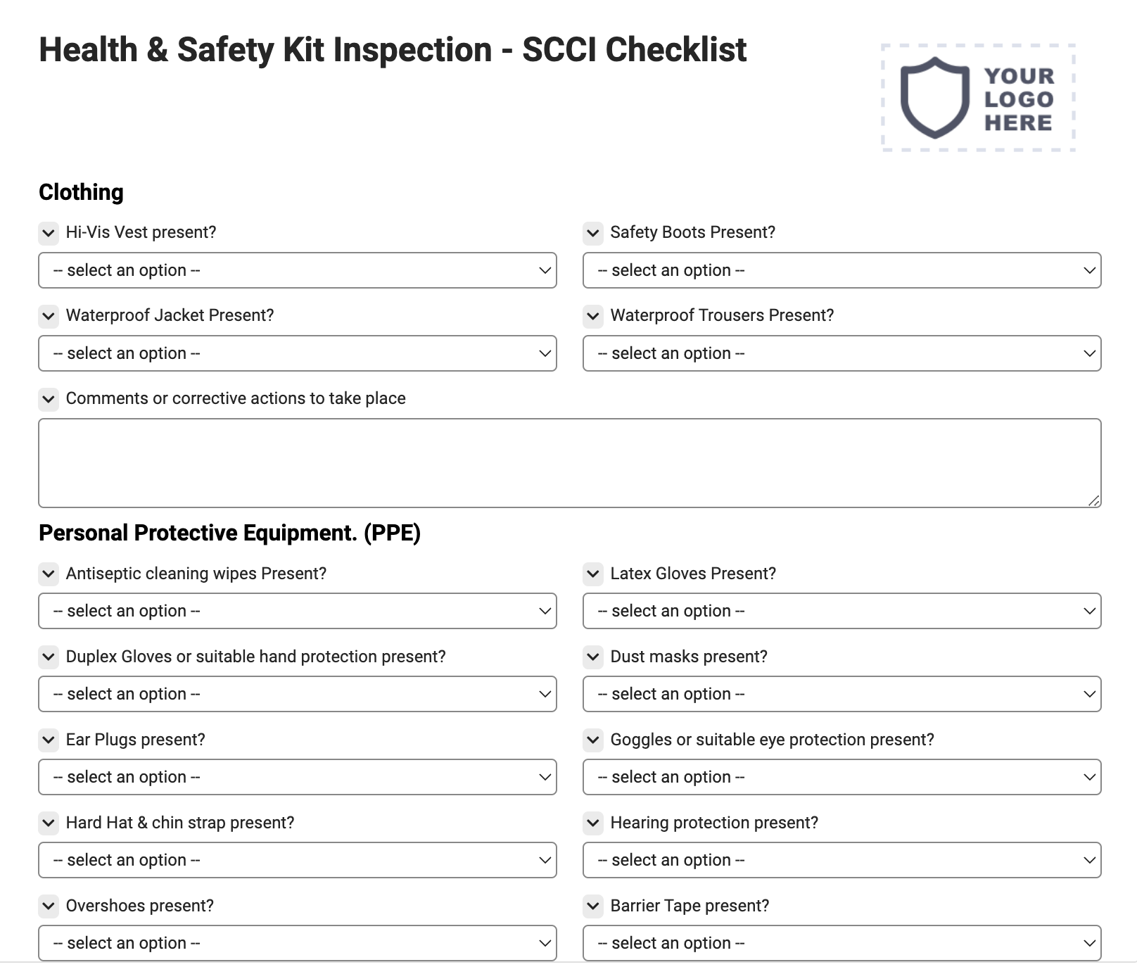 Health & Safety Kit Inspection - SCCI Checklist