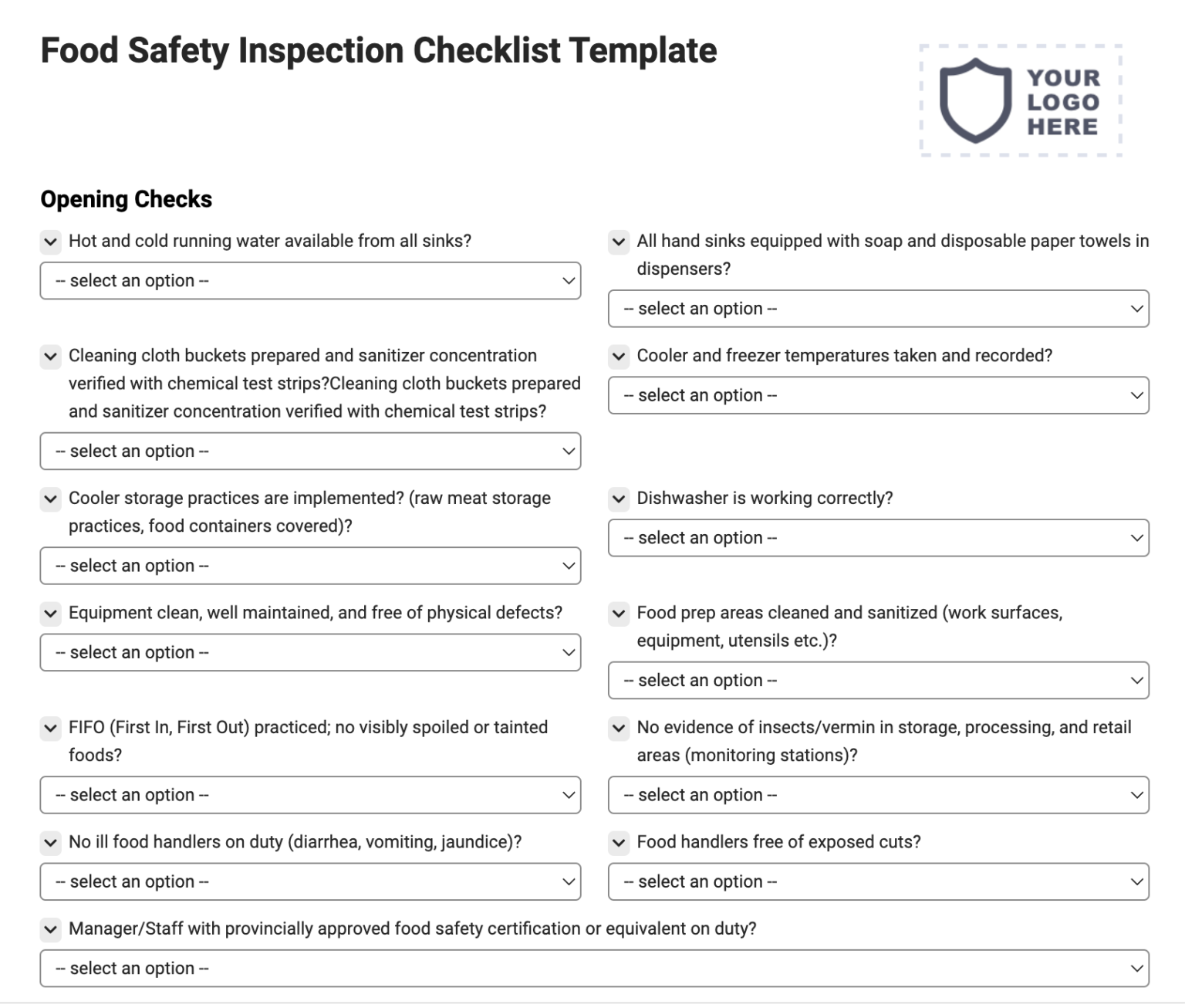 Food Safety Inspection Checklist Template Joyfill 0683