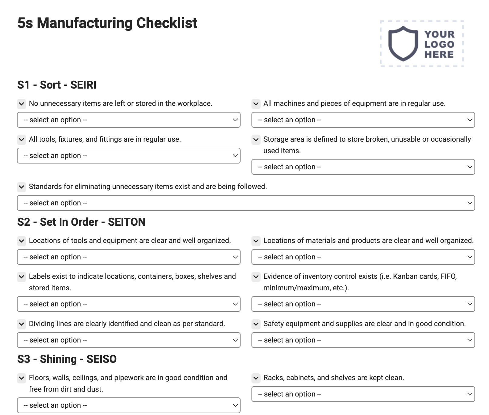 5s Manufacturing Checklist