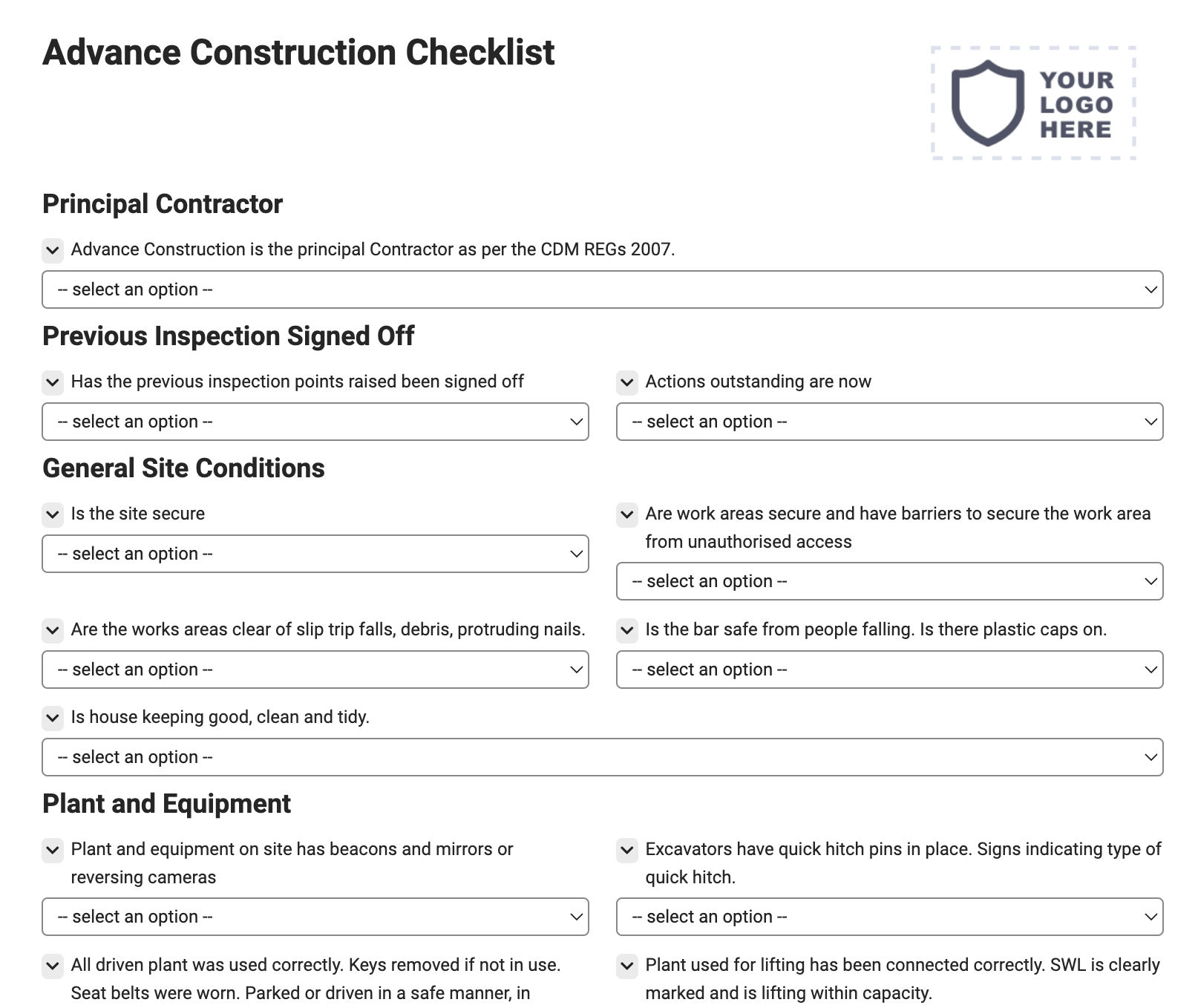 Advance Construction Checklist Form