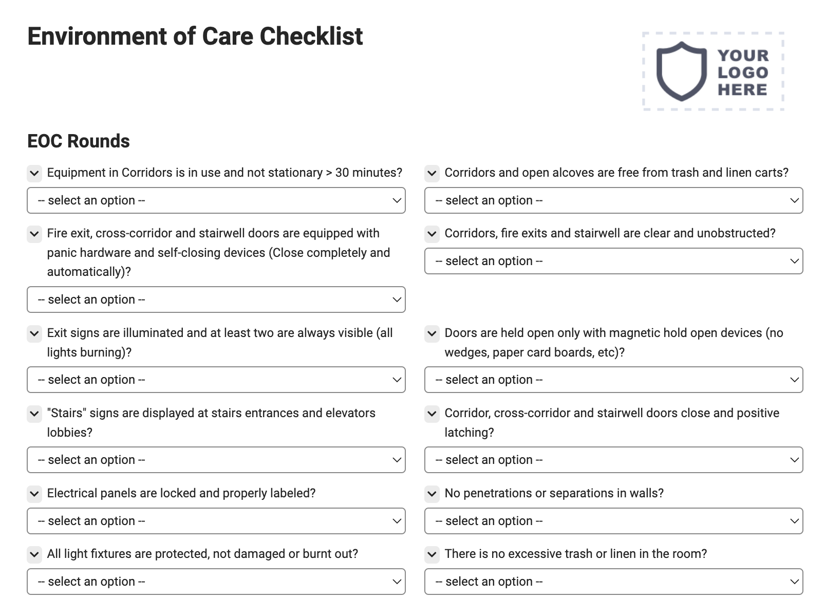 Environment Of Care Checklist Joyfill