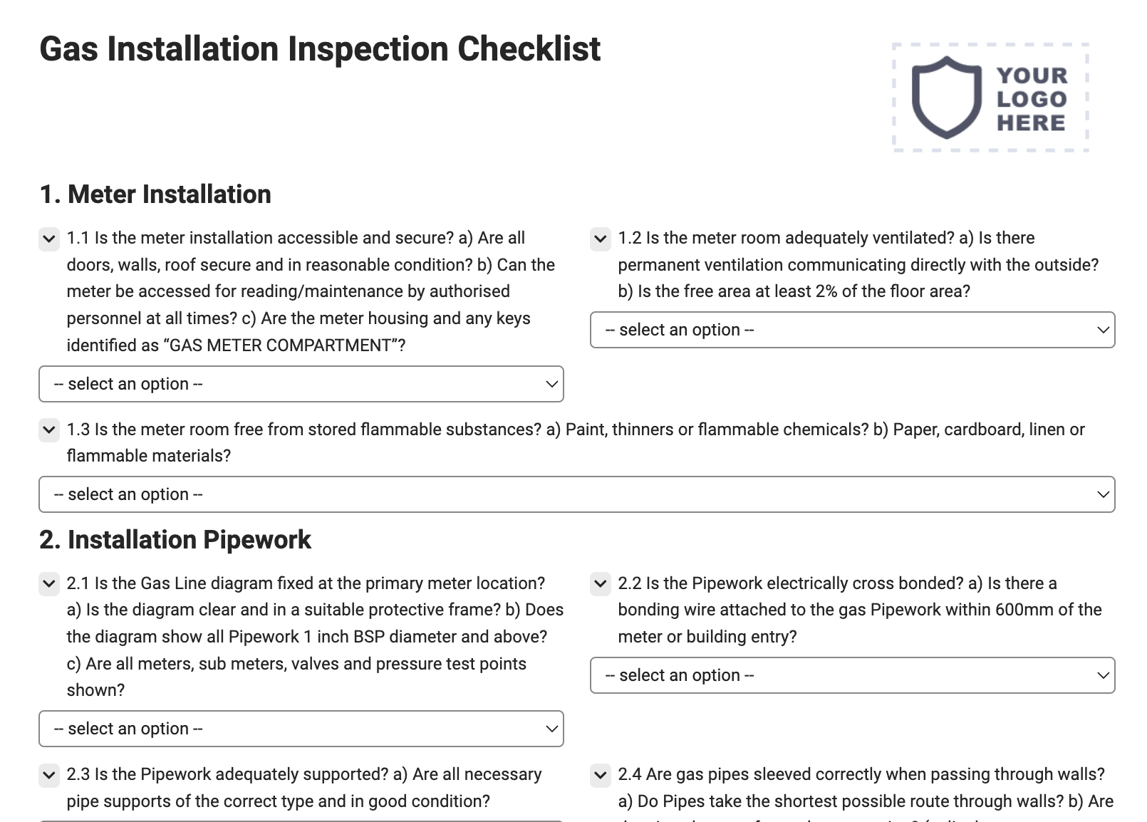 Gas Installation Inspection Checklist Joyfill