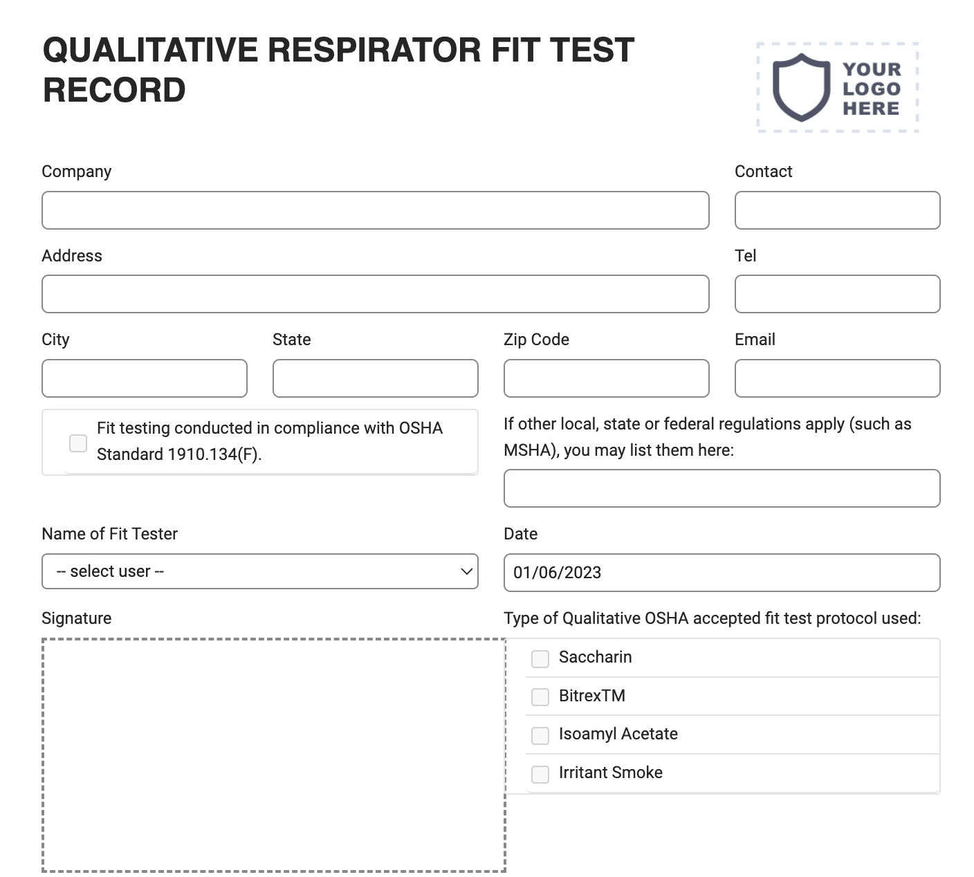 Qualitative Respirator Fit Test Form For Mobile Tablet Fillable PDF Joyfill