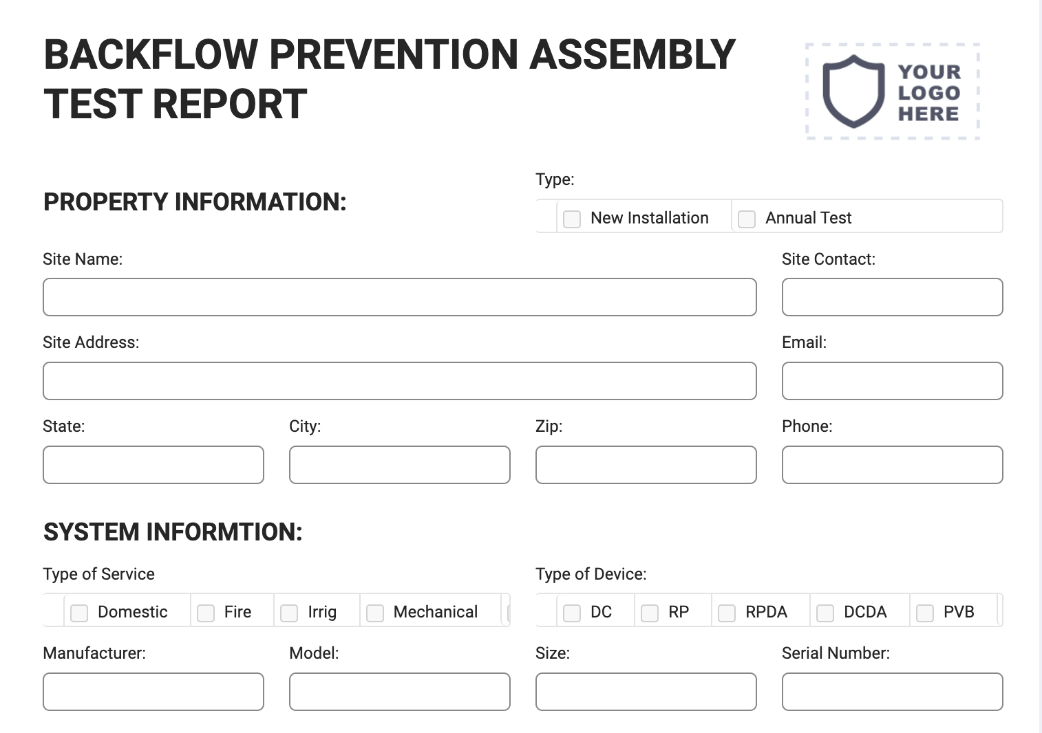 Backflow Prevention Test Form - Joyfill