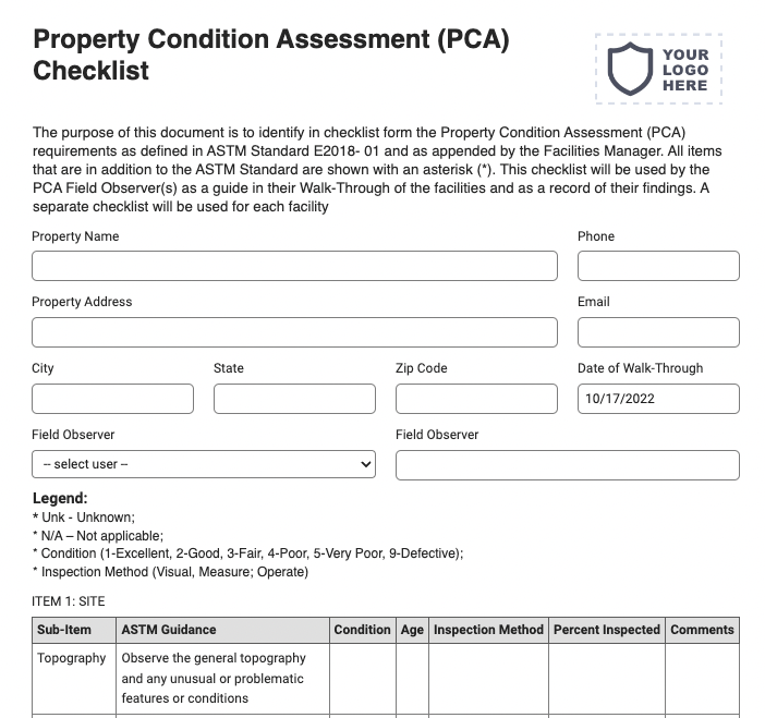 Property Condition Assessment (PCA) Inspection Form For Mobile, Tablet ...