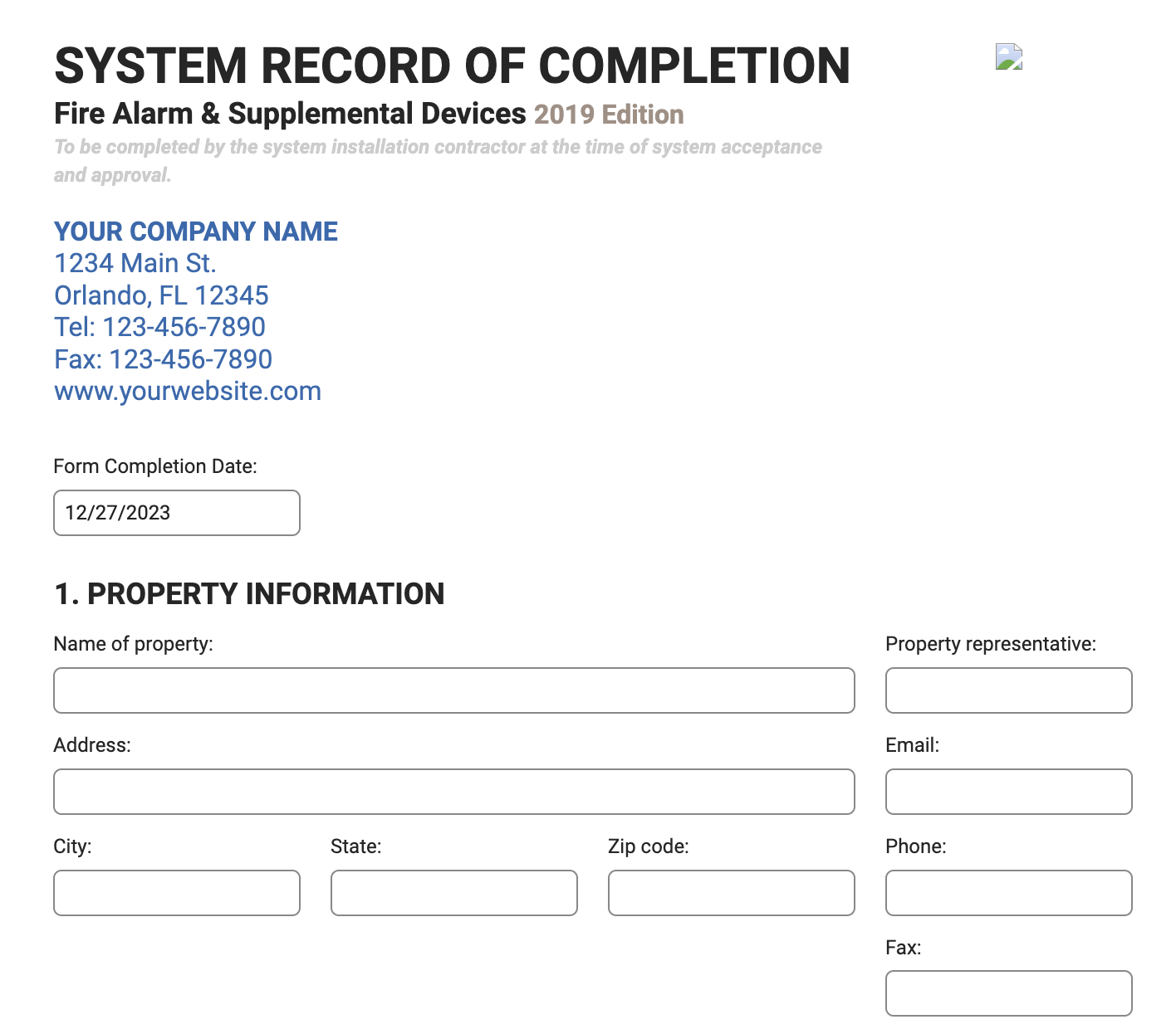 System Record Of Completion Form Joyfill