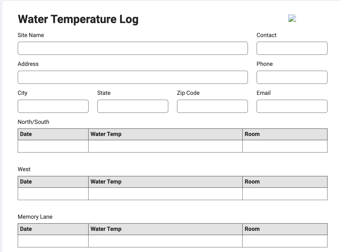 Facility Water Temperature Log Form for Mobile, Tablet, Fillable PDF ...