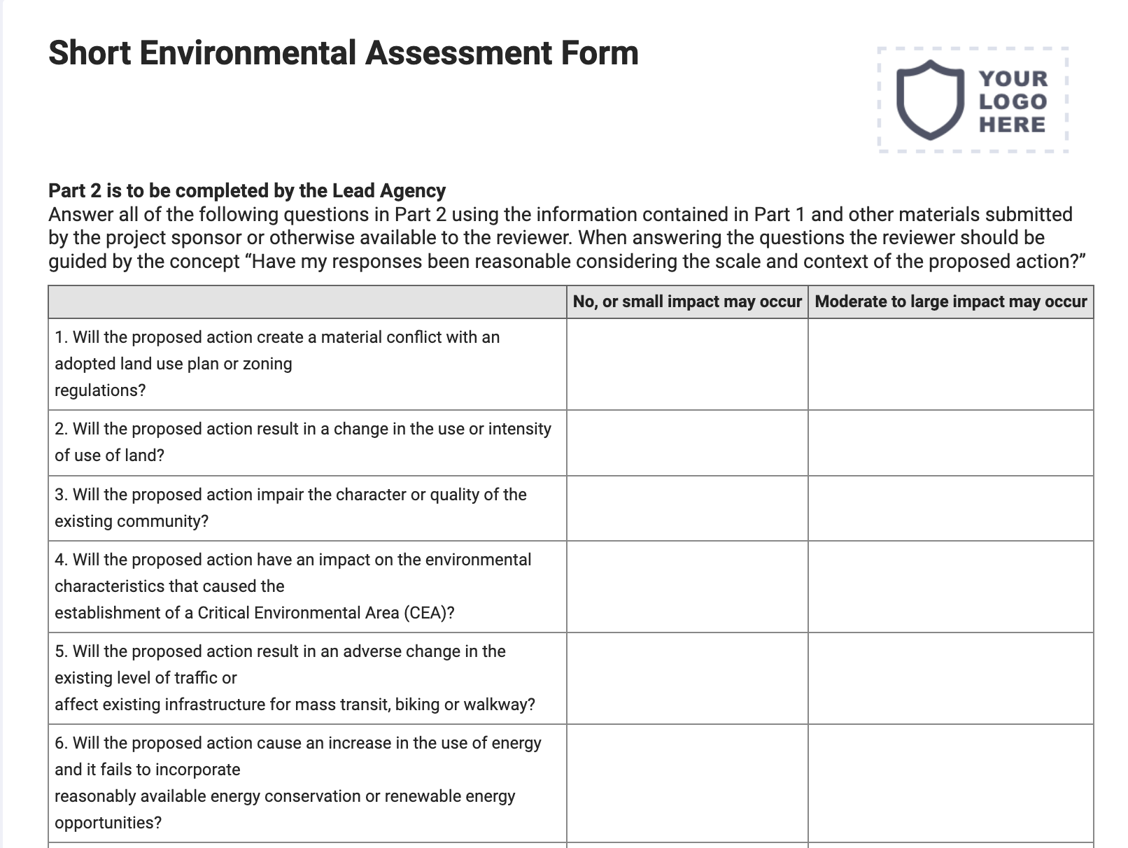 Environmental Impact Assessment Form For Mobile, Tablet, Fillable PDF ...